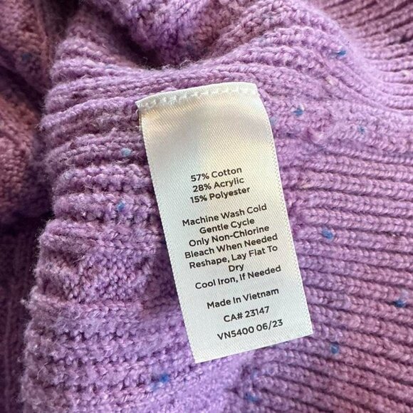 Purple Cable Knit Tweed Crewneck Sweater Cotton Size XS Talbots - Picture 5 of 5